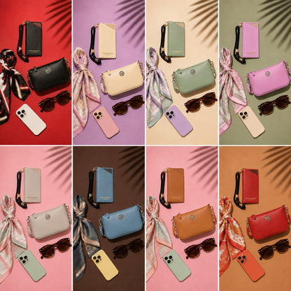 RB1087F | Glasses/Smartphone Case with Shoulder Strap Made in Italy in Genuine Smooth Matte Leather. Color: Gray