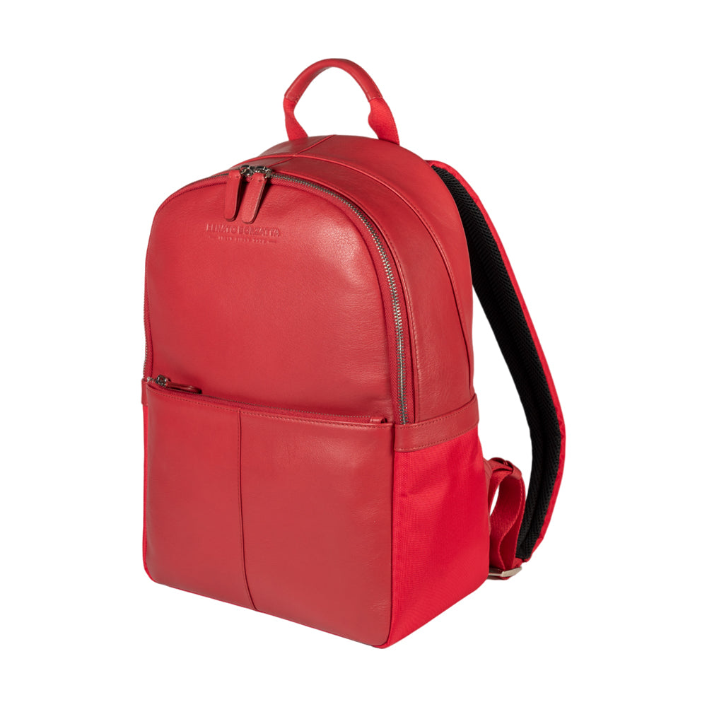 RB2001V | Netbook/Tablet Carrier Backpack in Nylon/Vera Leather, with light grain. Zipper closure and adjustable shoulder straps - Red color - Dimensions: 27 x 38 x 14 cm. Packaging: Non-Woven Fabric Bag