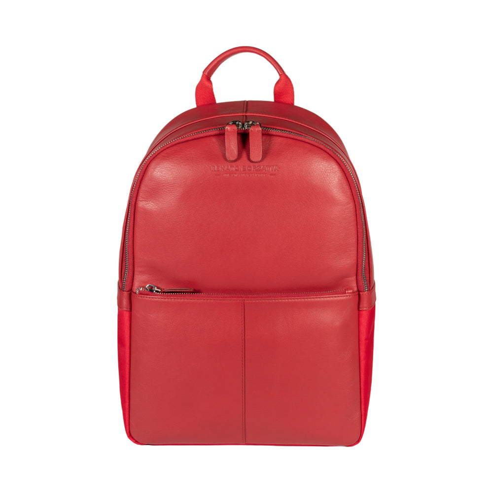 RB2001V | Netbook/Tablet Carrier Backpack in Nylon/Vera Leather, with light grain. Zipper closure and adjustable shoulder straps - Red color - Dimensions: 27 x 38 x 14 cm. Packaging: Non-Woven Fabric Bag