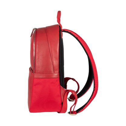 RB2001V | Netbook/Tablet Carrier Backpack in Nylon/Vera Leather, with light grain. Zipper closure and adjustable shoulder straps - Red color - Dimensions: 27 x 38 x 14 cm. Packaging: Non-Woven Fabric Bag