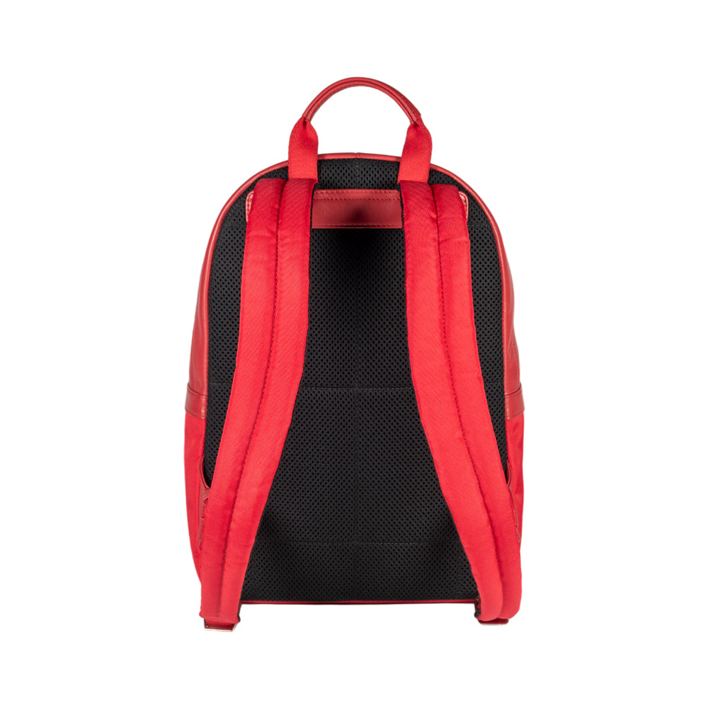 RB2001V | Netbook/Tablet Carrier Backpack in Nylon/Vera Leather, with light grain. Zipper closure and adjustable shoulder straps - Red color - Dimensions: 27 x 38 x 14 cm. Packaging: Non-Woven Fabric Bag