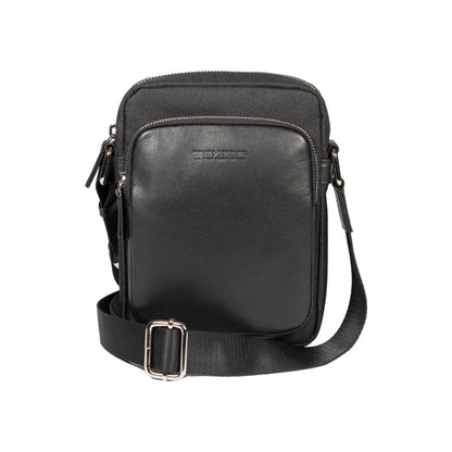 RB2002A | Nylon/Vera Leather Shoulder Bag, with light grain. Zipper closure and adjustable shoulder strap - Black color - Size: 15.5 x 21 x 7 cm. Packaging: Non-Woven Fabric Bag