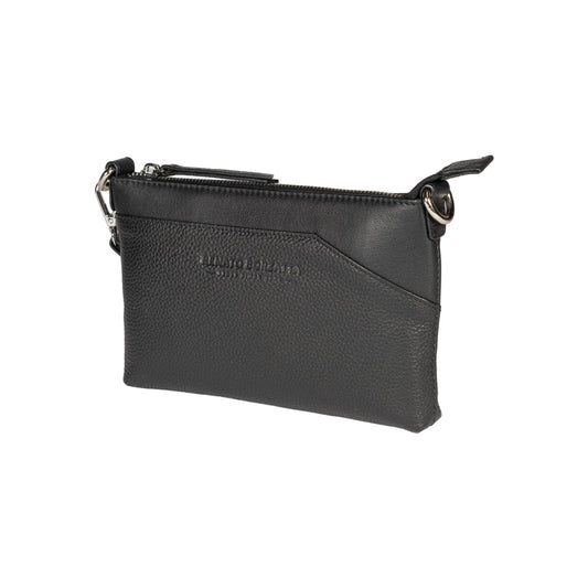 RB2003A | Genuine full-grain leather shoulder/wrist bag, dollar/light grain. Removable shoulder strap and handle. Black color. Dimensions: 22 x 14 x 2.5 cm. Packaging: Non-Woven Fabric Bag