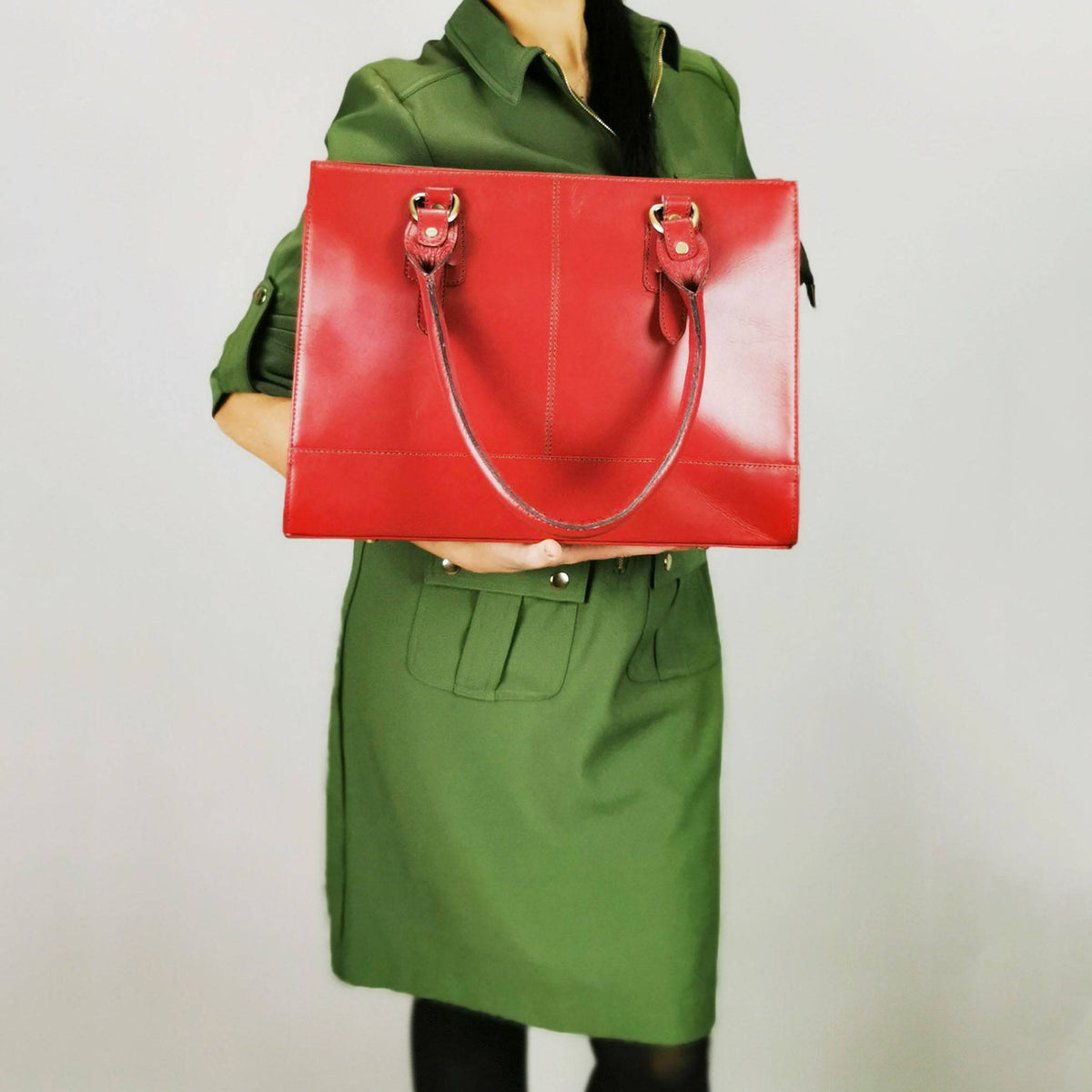The Signature 17" Leather Laptop  Bag, Red