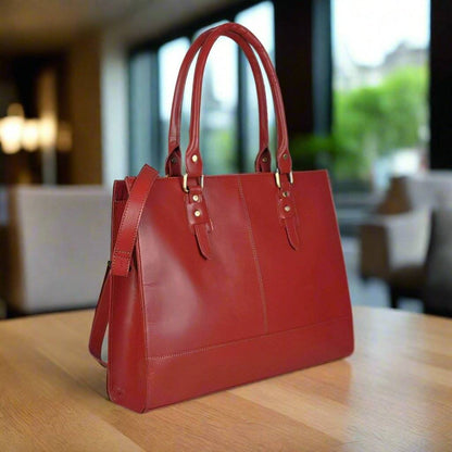 The Signature 17" Leather Laptop  Bag, Red
