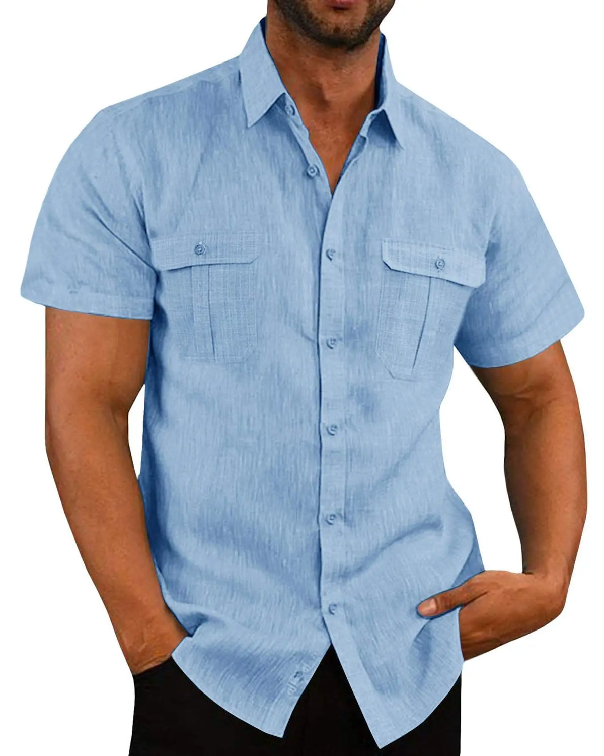 Cotton Linen Hot Sale Men Short-Sleeved Shirts Summer Solid Color Stand-Up Collar Casual Beach Style Plus SizeMale Shirts M-5XL-9