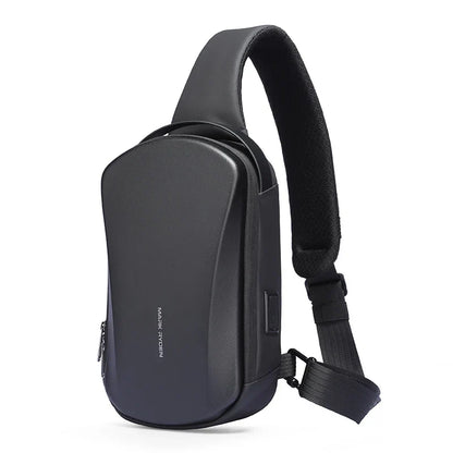 Hard-Shell Waterproof Crossbody Bag Sling with USB Port Black