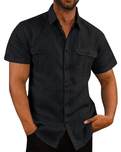 Cotton Linen Hot Sale Men Short-Sleeved Shirts Summer Solid Color Stand-Up Collar Casual Beach Style Plus SizeMale Shirts M-5XL-10