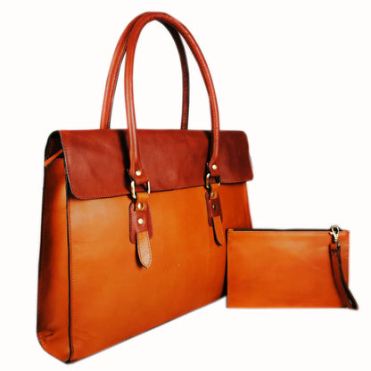 The Signature 17" Leather Laptop Bag, Tan Flap