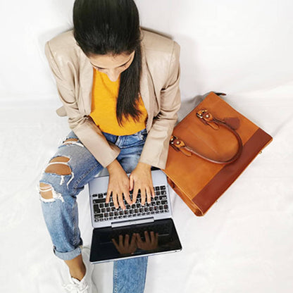 The Signature 17" Leather Laptop Bag, Tan