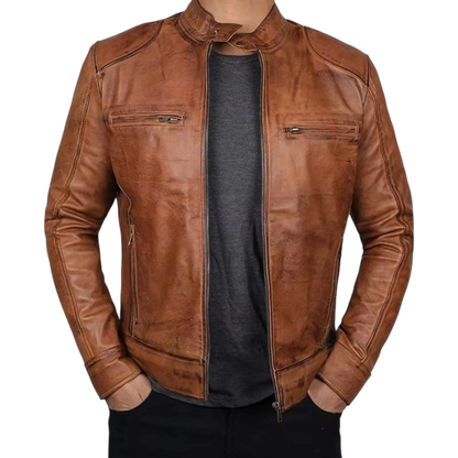 Men’s Tan Brown & Black Fashion Leather Jacket