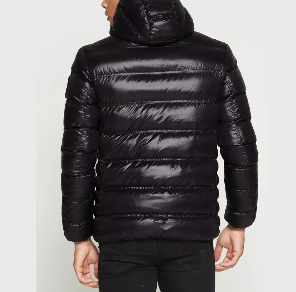 Unisex Custom Black Polyester Outdoor Puffer Jacket Men'S Winter Waterproof Zipper Closure Sheep Fur Collar Breathable Casual