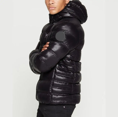 Unisex Custom Black Polyester Outdoor Puffer Jacket Men'S Winter Waterproof Zipper Closure Sheep Fur Collar Breathable Casual