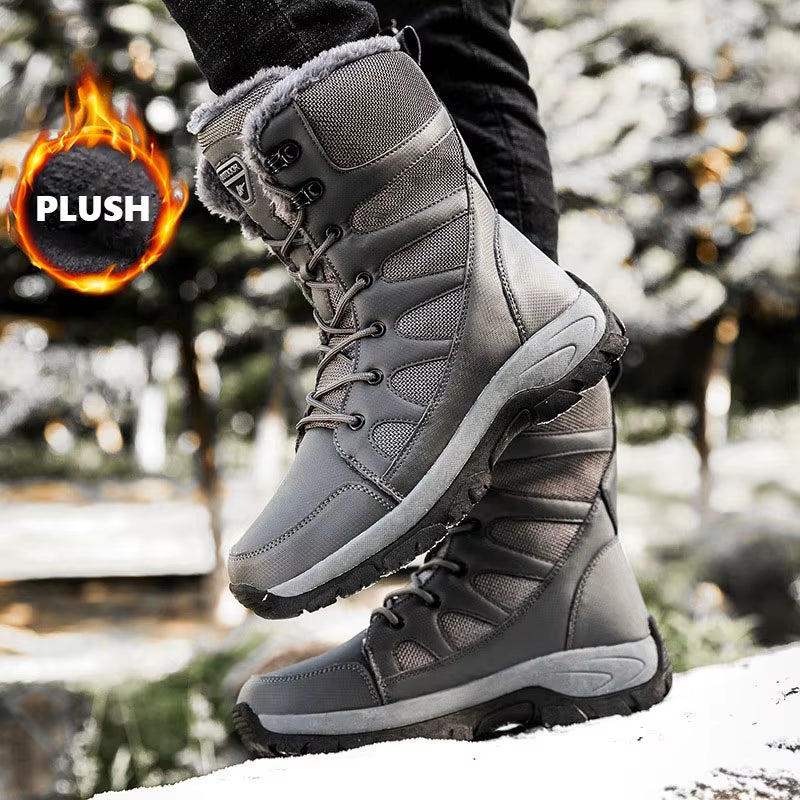 Men'S Winter Fur Integrated Snow Boots in Sizes 39 to 45 Men'S High Top Outdoor Cold Resistant Work Boots anti Slip Shoe Sole