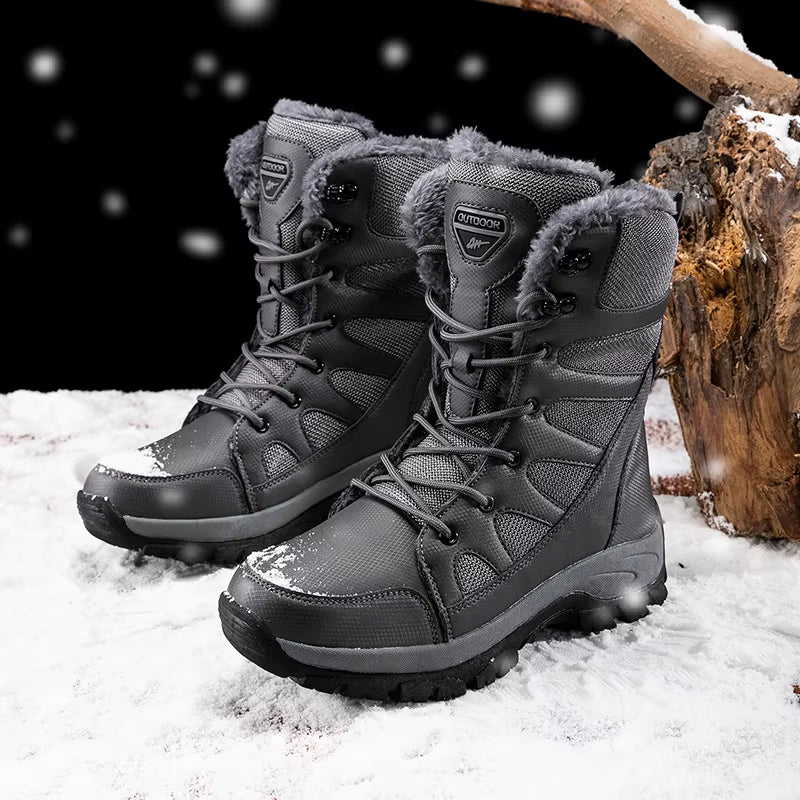 Men'S Winter Fur Integrated Snow Boots in Sizes 39 to 45 Men'S High Top Outdoor Cold Resistant Work Boots anti Slip Shoe Sole