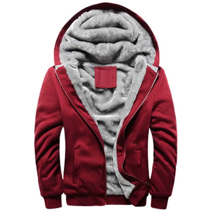 Black Hoodies Men 2025 Winter Jacket Fashion Thick Men'S Hooded Sweatshirt Male Warm Fur Liner Sportswear Tracksuits Mens Coat