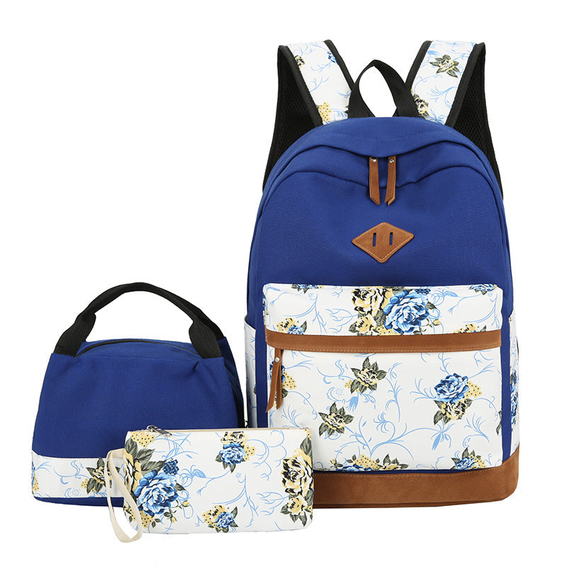 Floral Bags 3pcs Schoolbag Backpack Lunch Bag And Wallets-6