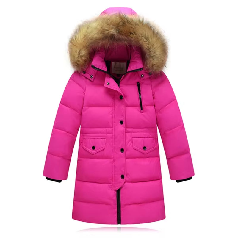 2021 Fashion Children Duck down Jacket Natural Fur Collar Long Thick Winter Jacket Girls Child Coat Outwear Warm for Cold Winter