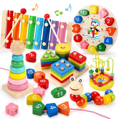 Matching Stacking Building Block Clock Sets 3D Puzzles Board Musical Figure Game Montessori Educational Toys for Kids Boys Girls