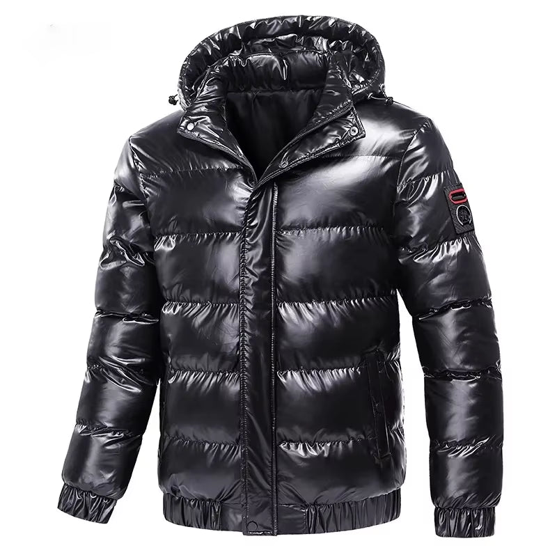 Autumn Men'S Coat Windbreaker Fashion Male Cotton Warm Parka Shiny down Hood Casual Outerwear Thermal Black Bomber Jackets Men