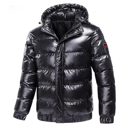 Autumn Men'S Coat Windbreaker Fashion Male Cotton Warm Parka Shiny down Hood Casual Outerwear Thermal Black Bomber Jackets Men