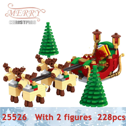 City Train Christmas Winter Village House Santa Gift Set Building Blocks City Street View Architecture Bricks Kids Toys Xmas