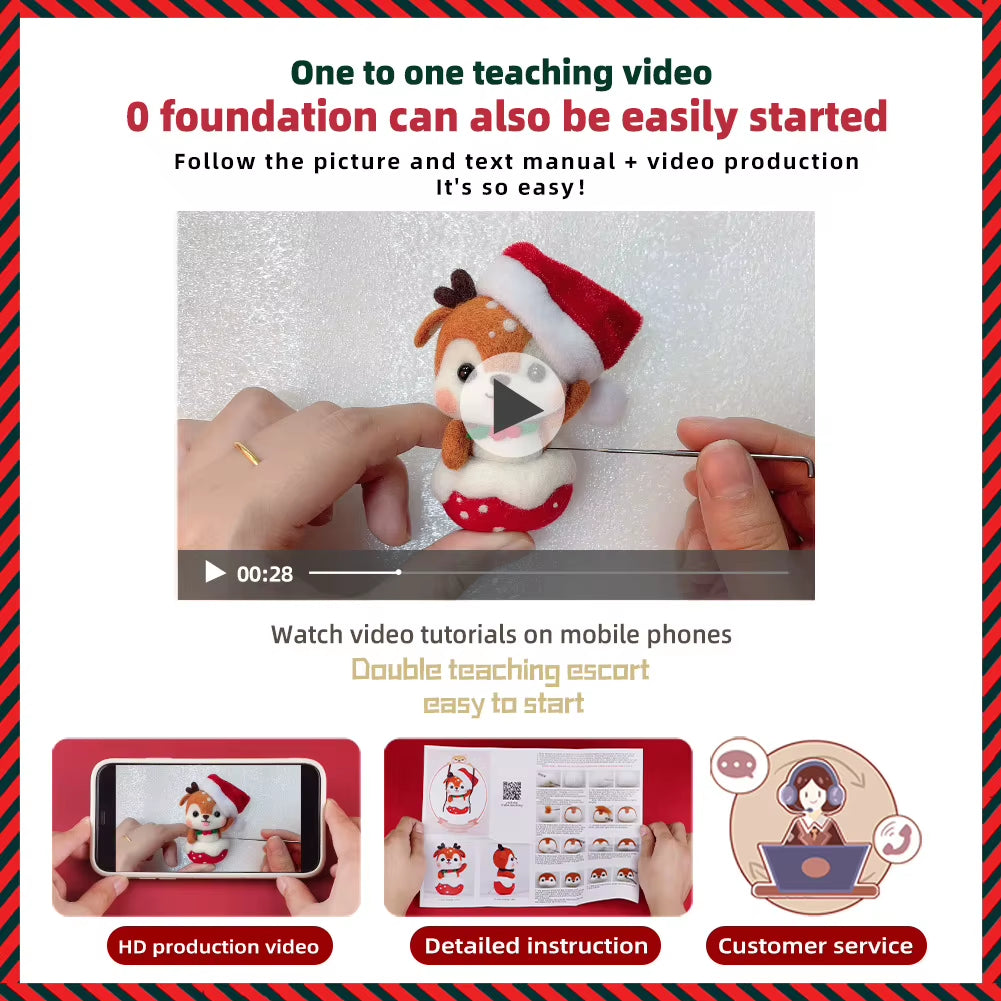 Wool Felt Pokes Christmas Swing Chai Dog 1 to 1 Video Teaching Handmade DIY