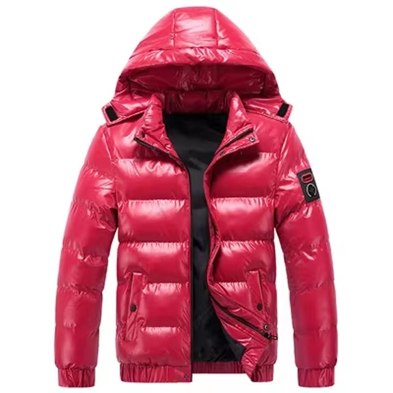 Autumn Men'S Coat Windbreaker Fashion Male Cotton Warm Parka Shiny down Hood Casual Outerwear Thermal Black Bomber Jackets Men