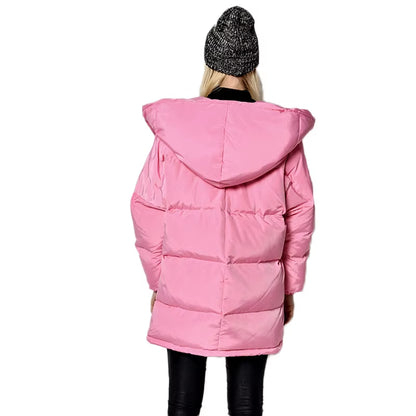 Winter Women Jackets 90% White Duck down Parkas Loose Hooded Coats Medium Long Warm Casual Pink Snow Outwear