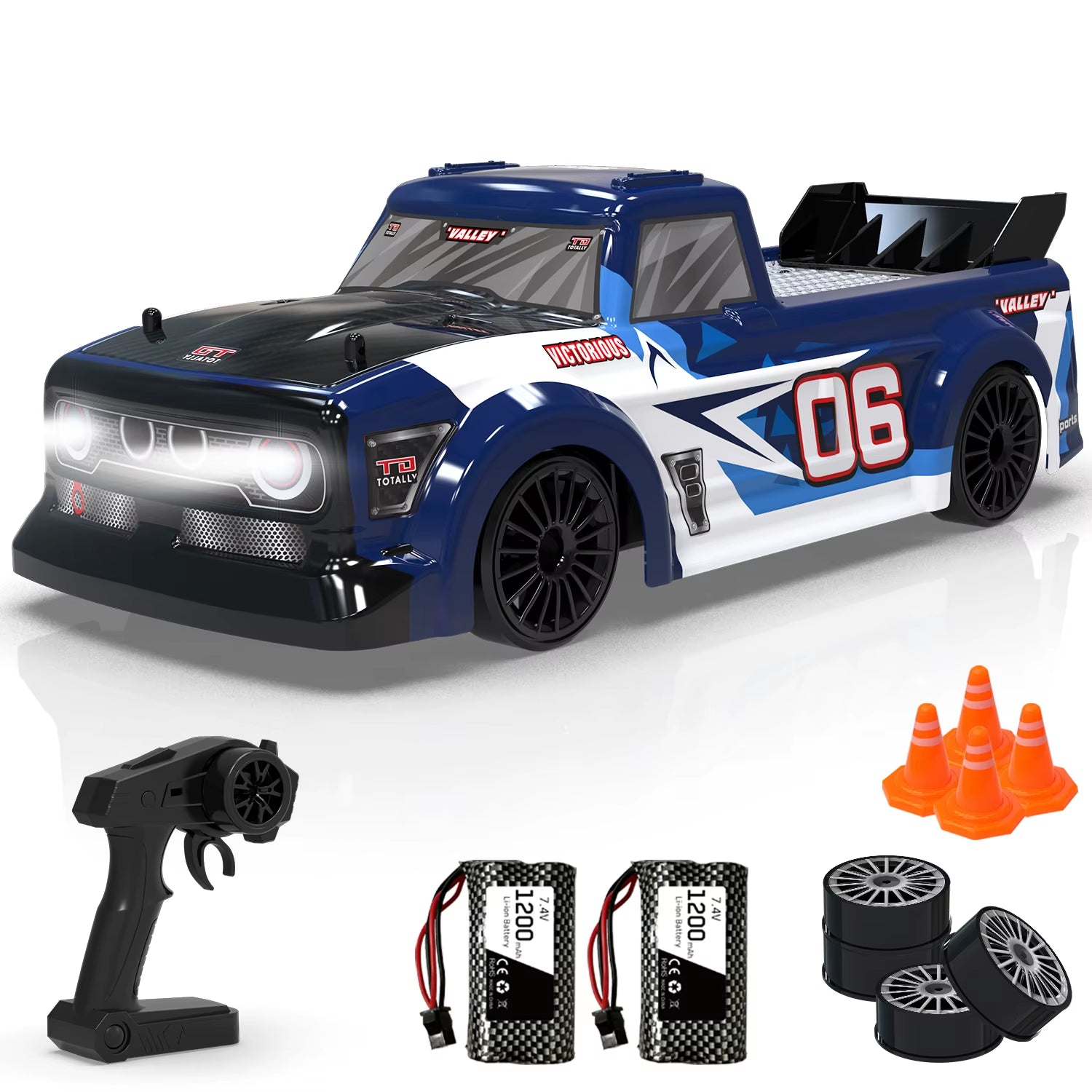 Remote Control Car 1/14 Scale RC Drift Car 2.4Ghz 4WD High Speed Drift Truck Gifts for Adults and Kids Electric Blue 4 Channels