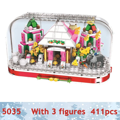 City Train Christmas Winter Village House Santa Gift Set Building Blocks City Street View Architecture Bricks Kids Toys Xmas