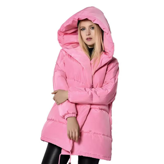 Winter Women Jackets 90% White Duck down Parkas Loose Hooded Coats Medium Long Warm Casual Pink Snow Outwear