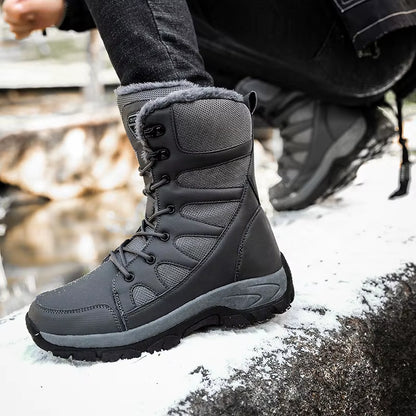 Men'S Winter Fur Integrated Snow Boots in Sizes 39 to 45 Men'S High Top Outdoor Cold Resistant Work Boots anti Slip Shoe Sole