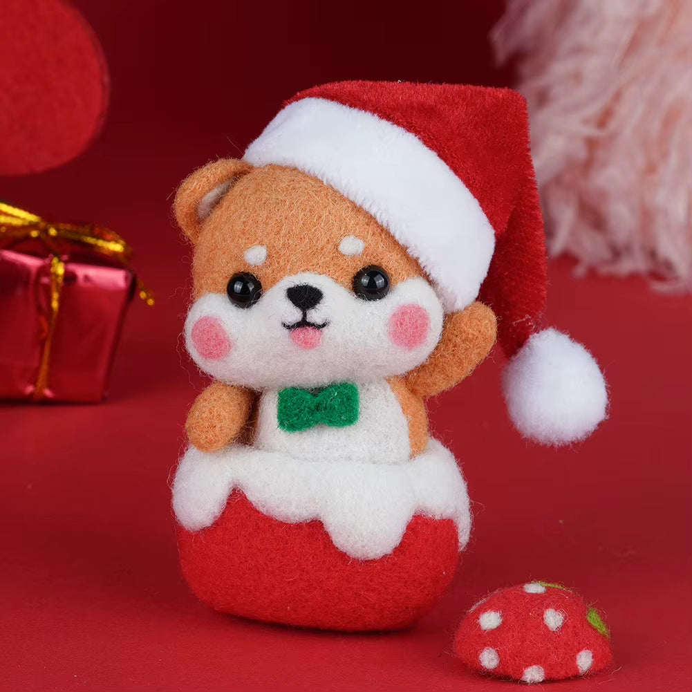 Wool Felt Pokes Christmas Swing Chai Dog 1 to 1 Video Teaching Handmade DIY