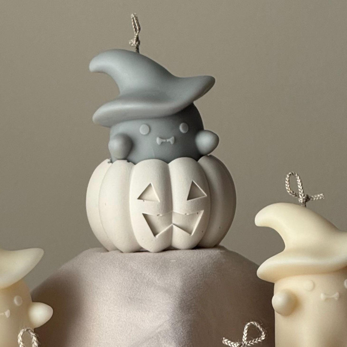 Halloween Ghosts Candle in Jesmonite Pumpkin: Hand-Poured Soy Wax Sculptural Candles-1