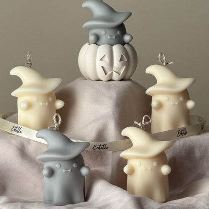 Halloween Ghosts Candle in Jesmonite Pumpkin: Hand-Poured Soy Wax Sculptural Candles-3