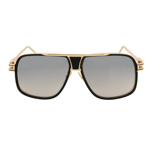 MAC - Square Metal Aviator Black-Gold Sunglasses Silver Mirror